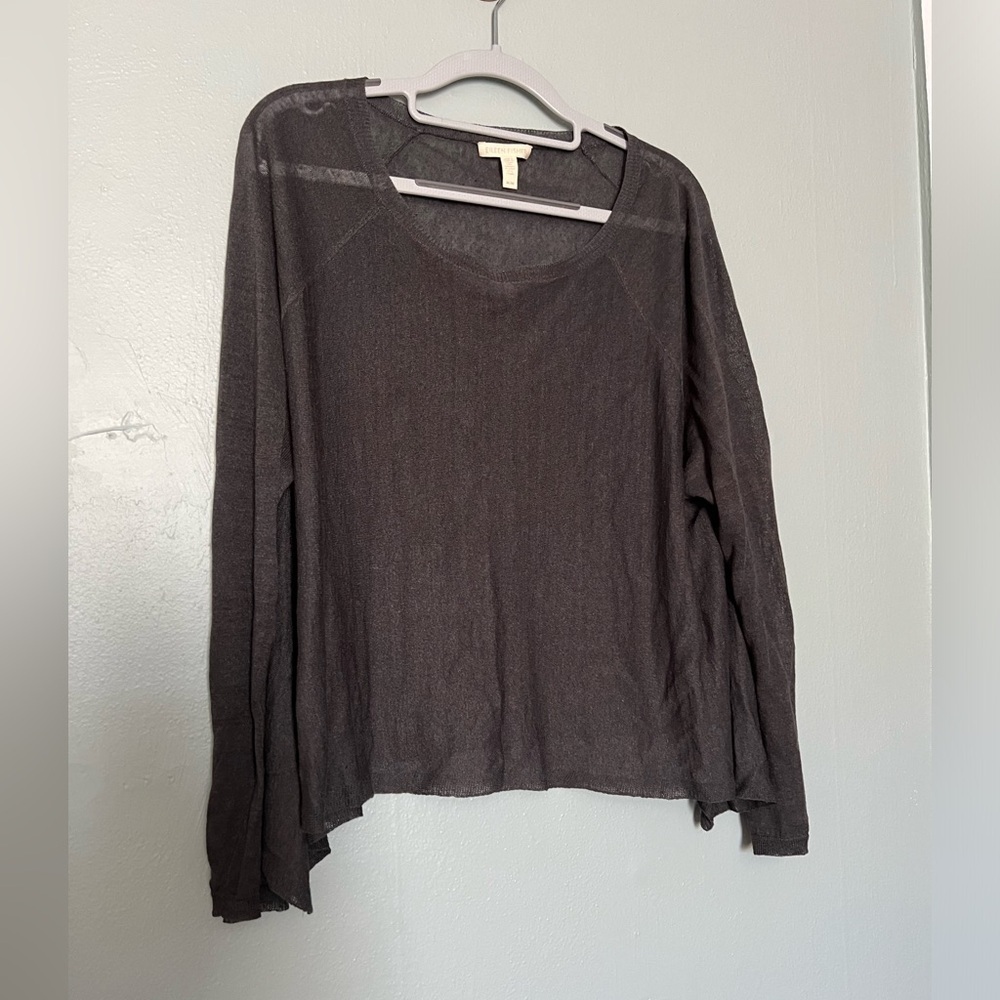 Eileen fisher linen grey long sleeve blouse